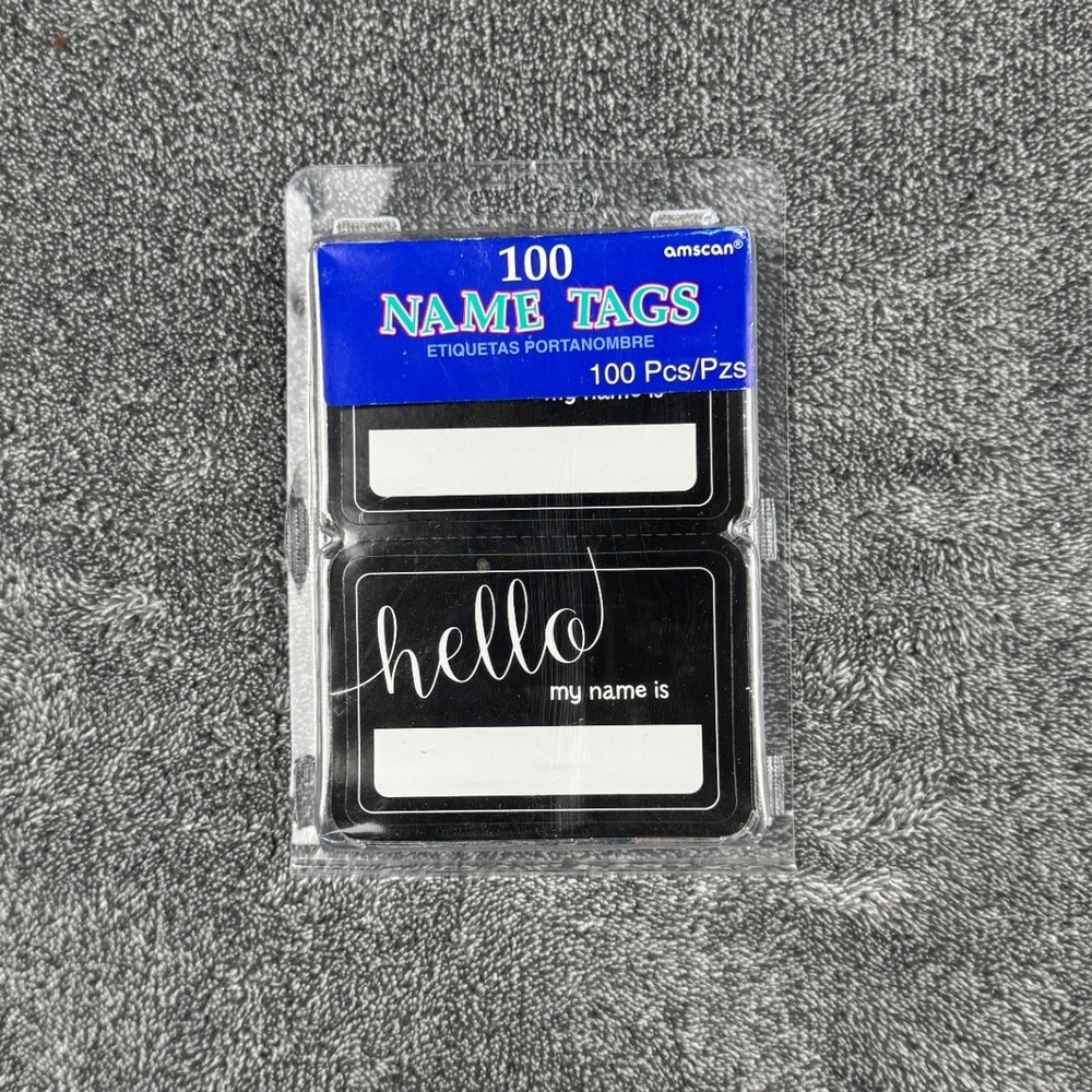 Amscan 100 Name Tags Hello My Name Is Black White Adhesive Labels 18319 New